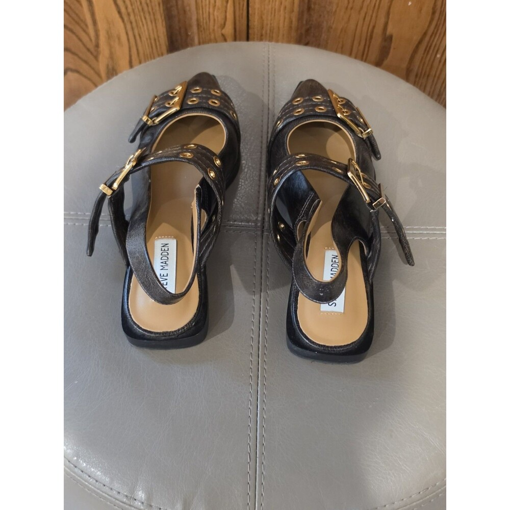 Steve Madden Graya Flats Women's Gold Buckle Brown Patent Slingback Sz 7 - Picture 4 of 7